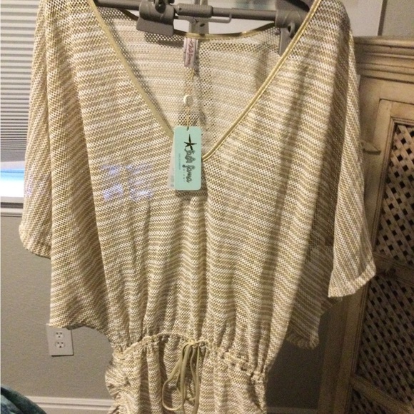 Other - Luli Fama - Cream Dolman Sleeve Blouse with Tie Front swim coverup